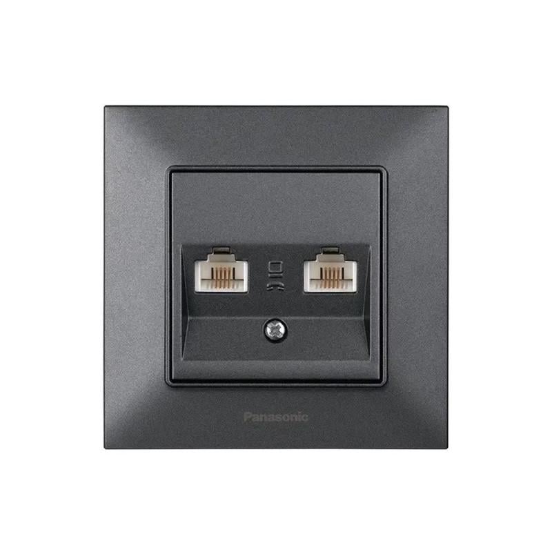 Розетка компьютерная Panasonic Arkedia Slim 2xRJ45 Cat 6е ABS Дымчатый (WNTC04072DG-UA1)