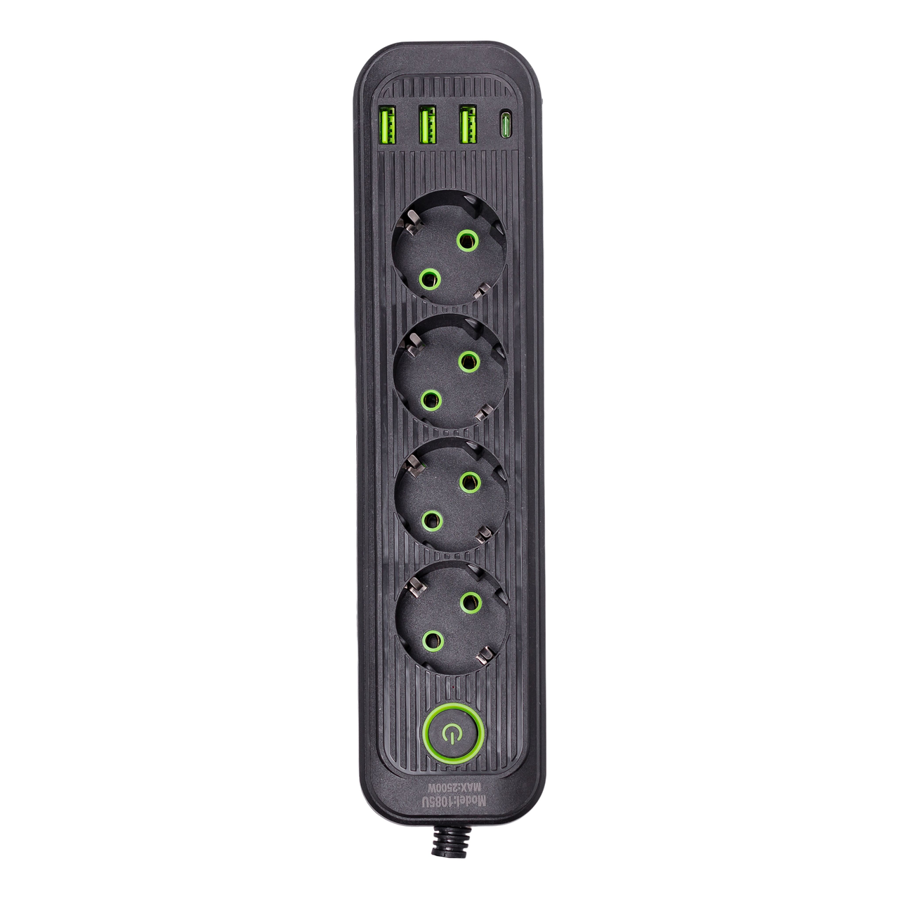 Подовжувач на 4 розетки з 3 USB 1 Type-C та кнопкою відключення 2,8 м (HP-5-13MF)