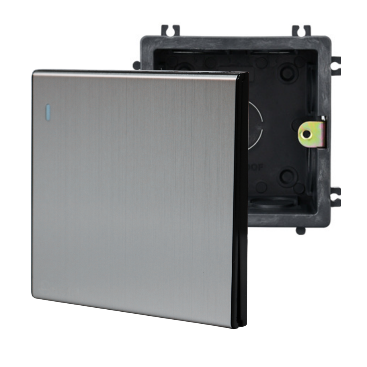 Комплект кнопка звонка с подсветкой MERALLI INOX безрамочная/квадратный подрозетник MERALLI модульный встроенный Черный