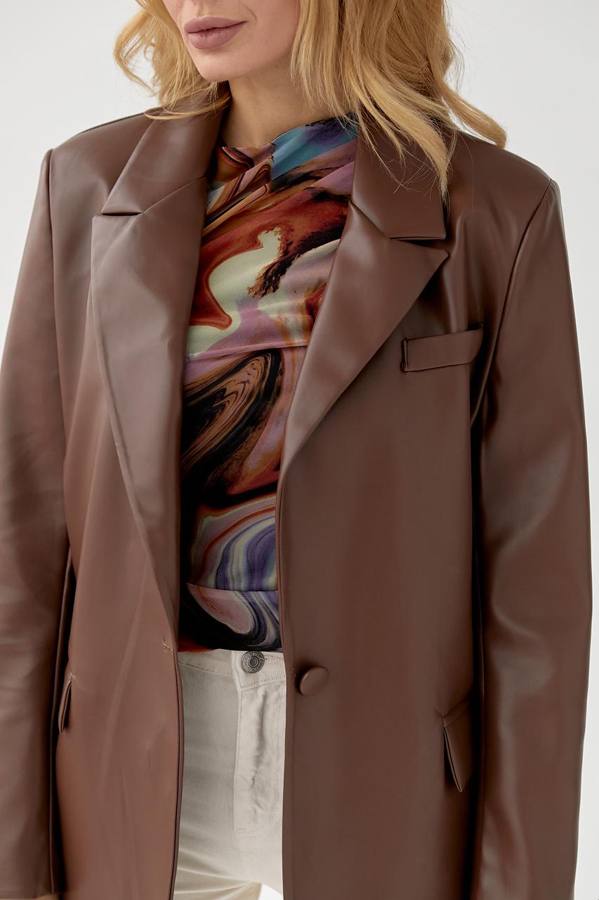 Піджак жіночий зі шкірозамінника р. 40 Коричневий - фото 4 Піджак жіночий зі шкірозамінника р. 40 Коричневий - фото 4