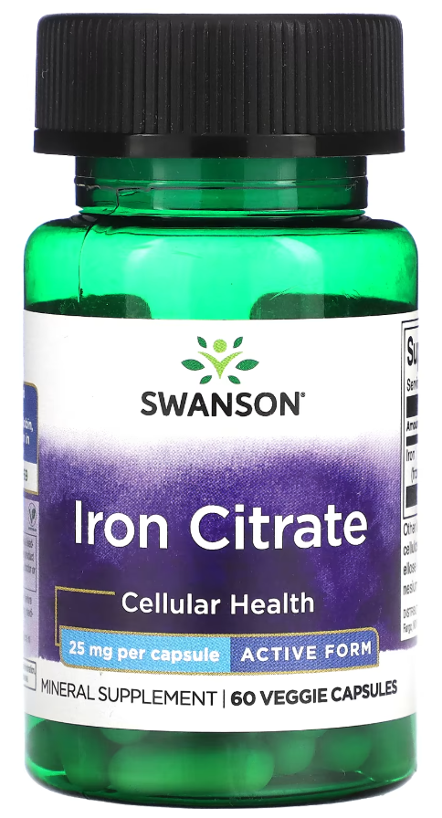 Цитрат железа активная форма Swanson Iron Citrate Active Form 25 мг 60 капсул Цитрат железа активная форма Swanson Iron Citrate Active Form 25 мг 60 капсул