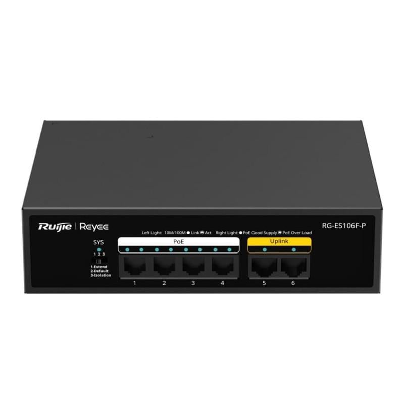 Коммутатор неуправляемый Ruijie Reyee RG-ES106F-P PoE 6 портов