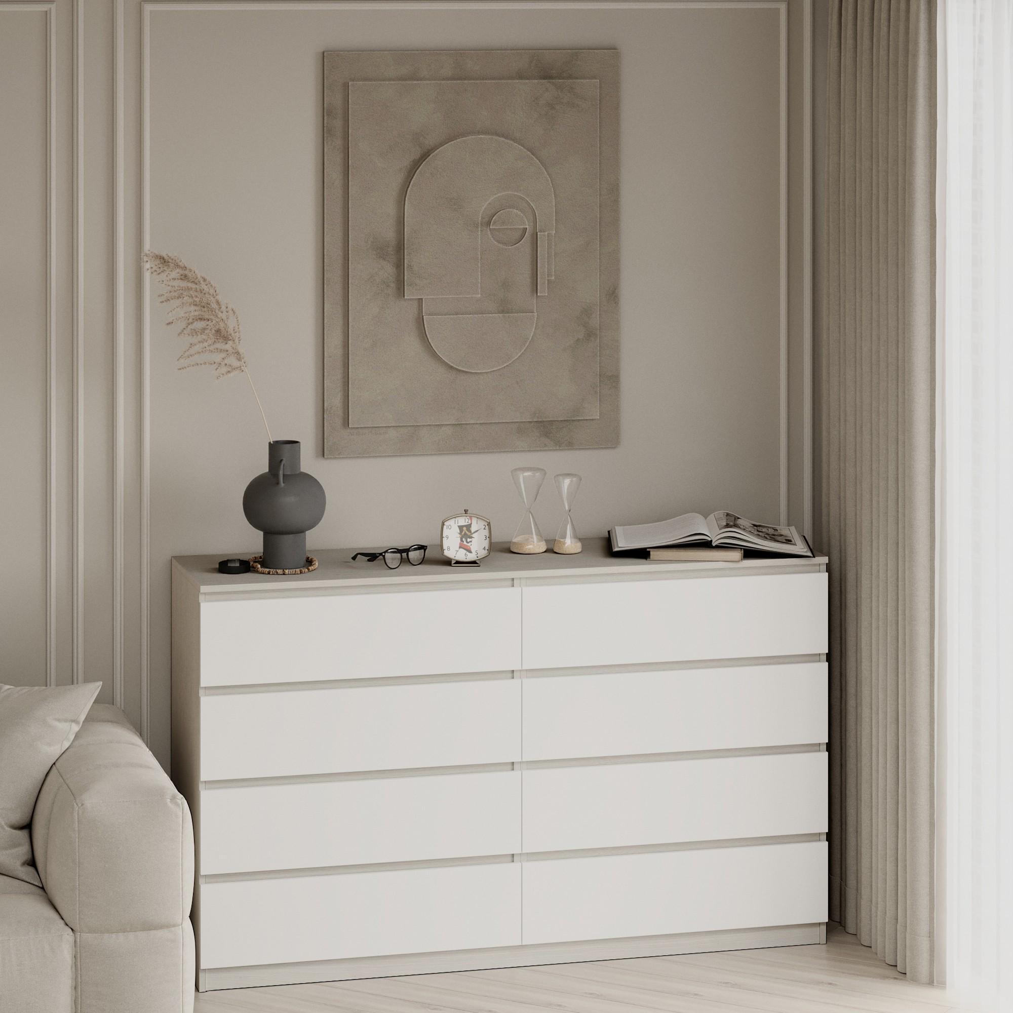 Комод на 8 ящиков без ручек Line KF8 1400x450x1035 мм Шамони Светлый/Белый - фото 1