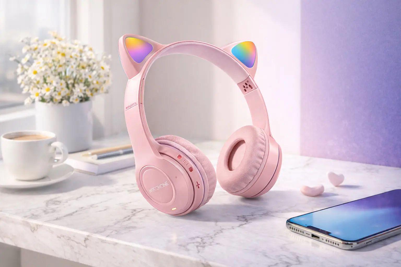 Наушники беспроводные Cat Ear Y47 Led Bluetooth Розовый (opt-105765)