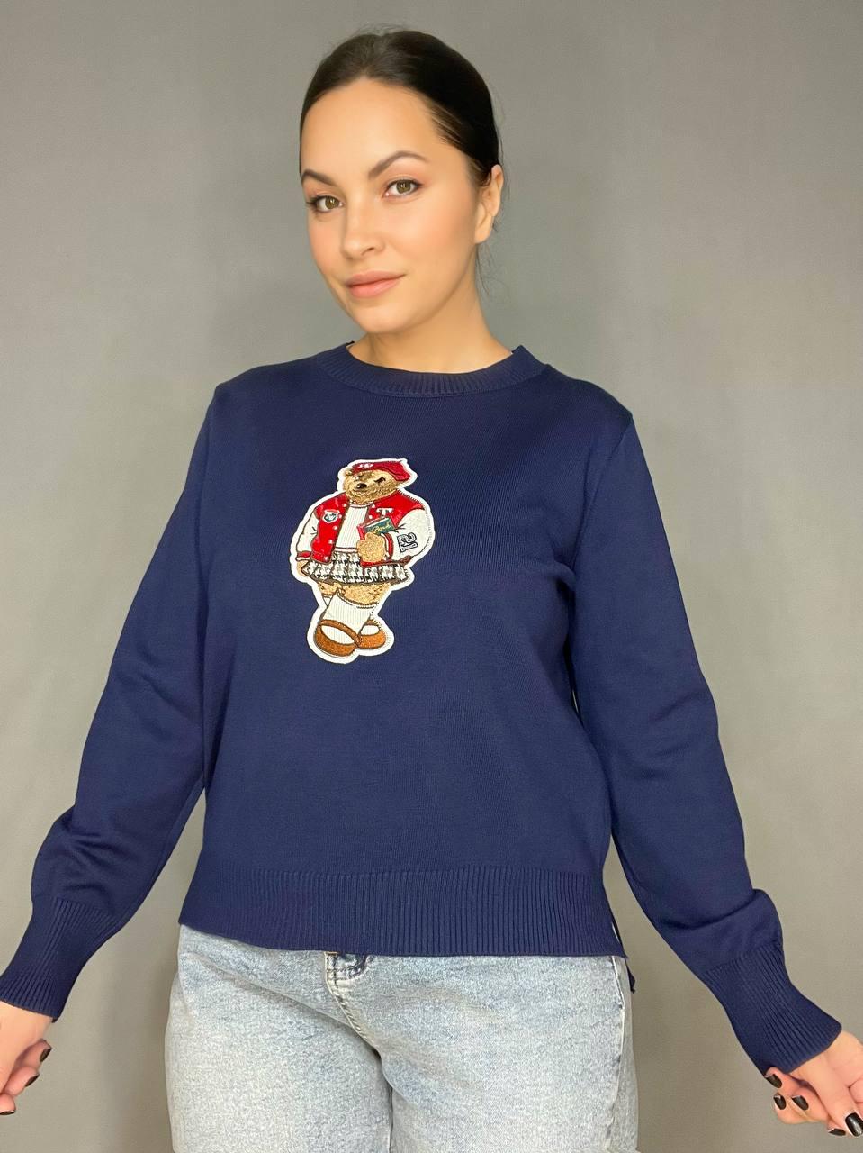 Светр жіночий A-N 2609 базовий тонкий Ведмедик середня довжина OS Червоний/Темно-синій (3737) - фото 3