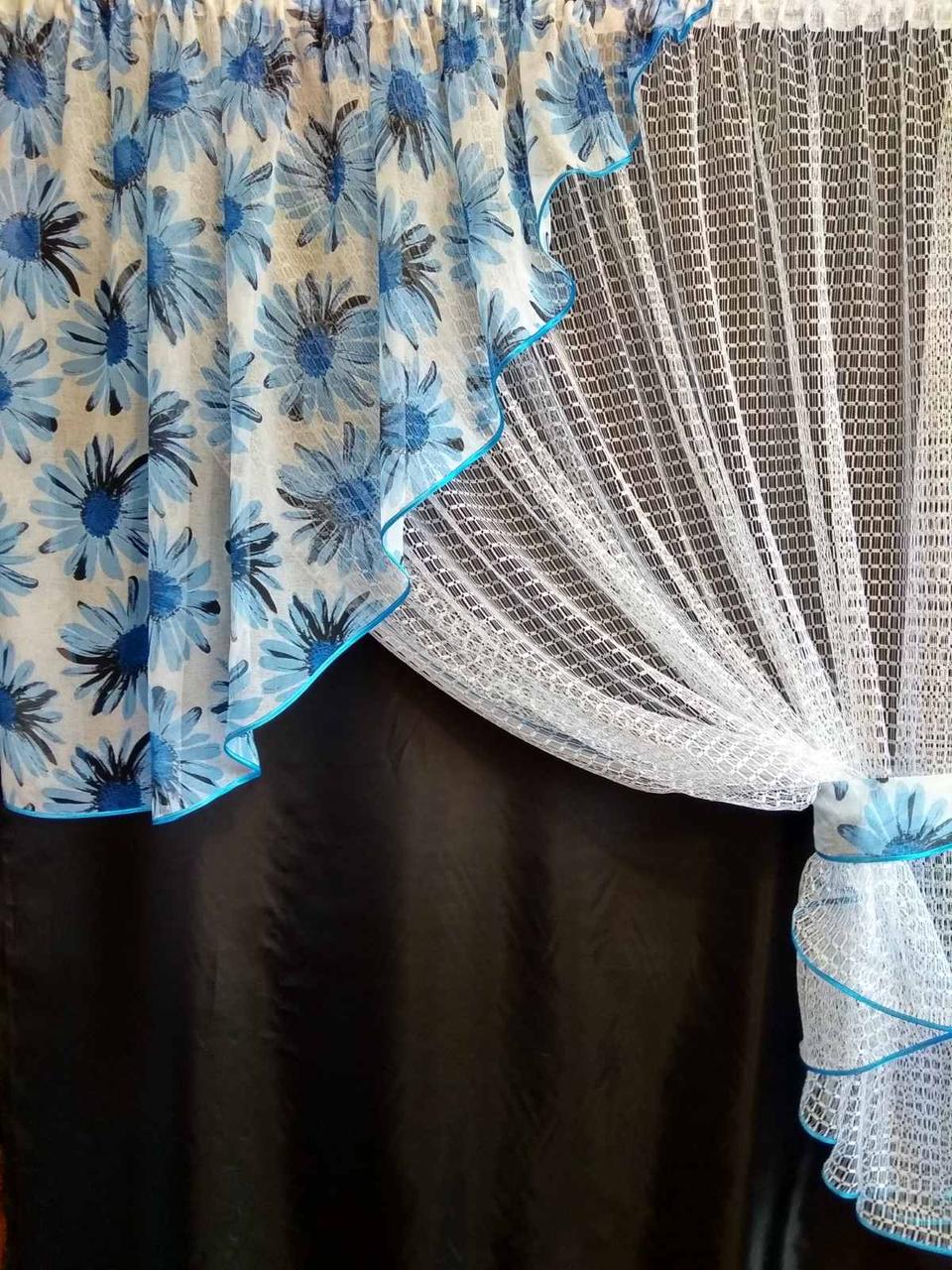 Занавеска кухонная Угол сетка с ламбрекеном батист 300х170 см Белый/Голубой (ул-16) - фото 1 Занавеска кухонная Угол сетка с ламбрекеном батист 300х170 см Белый/Голубой (ул-16) - фото 1