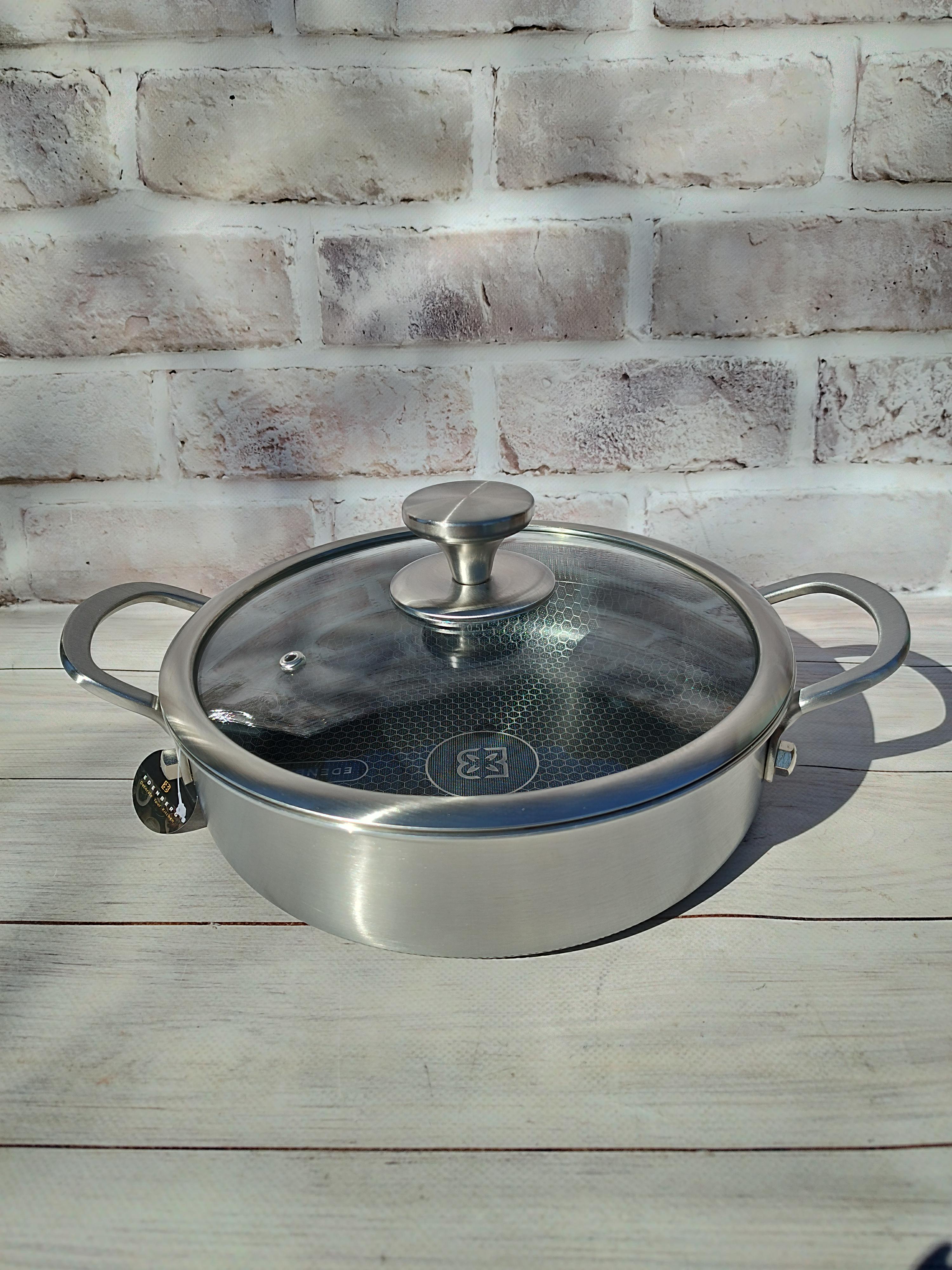 Глубокая сковорода-сотейщик Edenberg EB-13077 из нержавеющей стали 26х7 см 3,6 л Стальной (29889332)