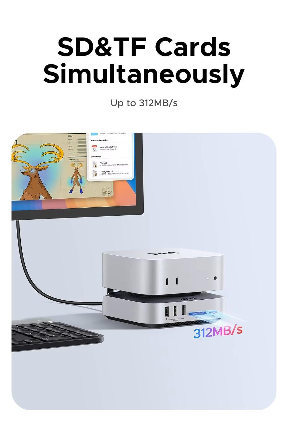 Док-станция UGREEN CM887 для Mac Mini M4/M4 Pro два порта Type-C на M.2 NVMe SSD 40 Gbps HDMI 8K Pro Grey (95503A) - фото 11