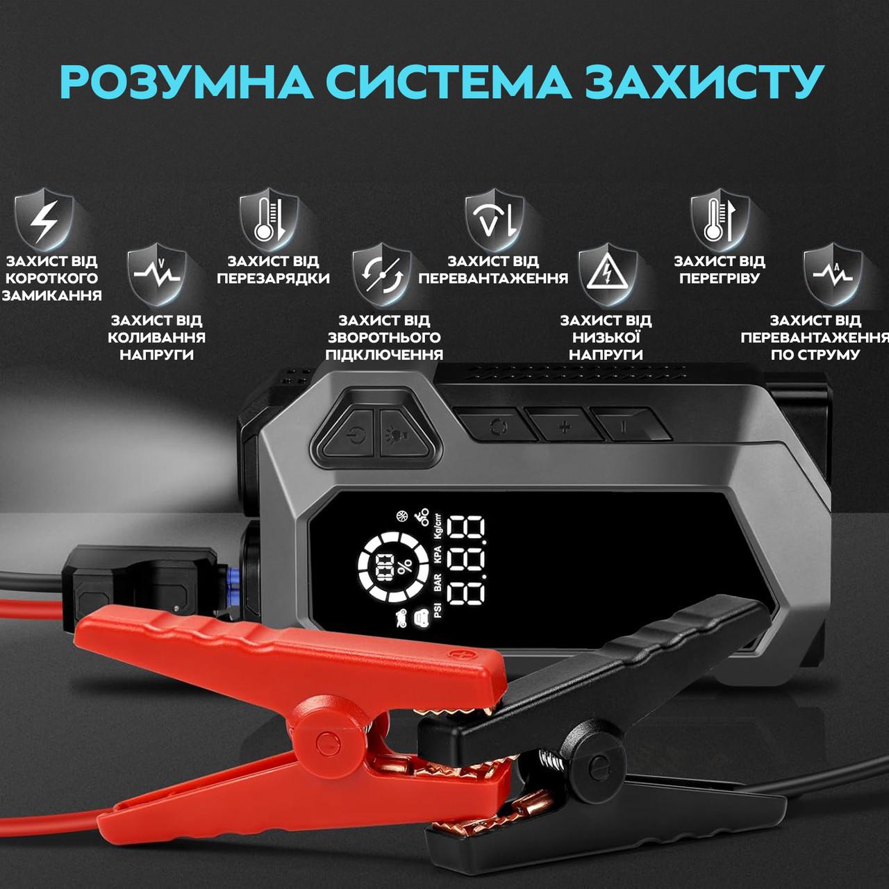 Пуско-зарядное автомобильное устройство RIAS Jump Starter Q18 10000 mAh с фонариком и компрессором (3_05541) - фото 5