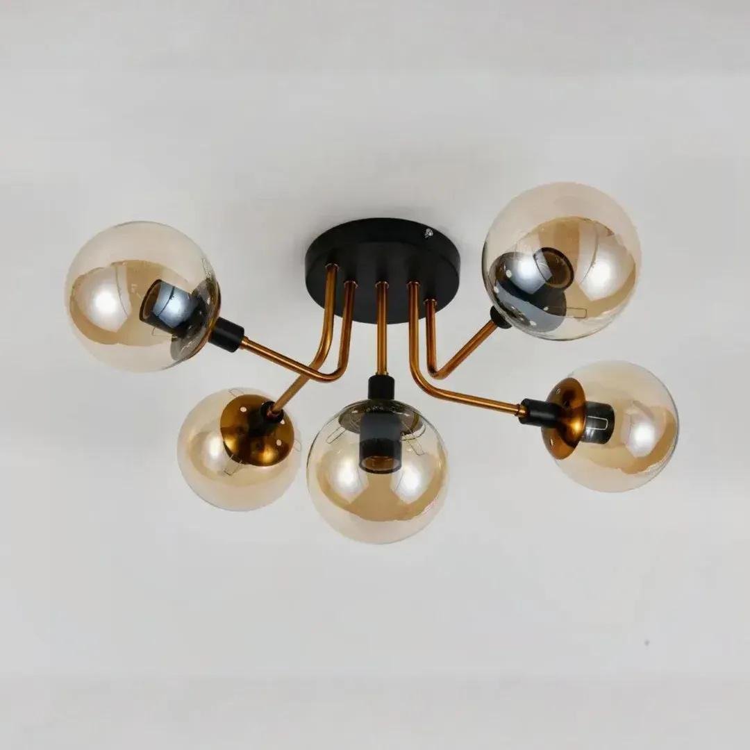 Люстра потолочная Sirius на пять плафонов-шаров Е27 IP20 DX2102-5 BK+GD Черный/Золотой (28686186)