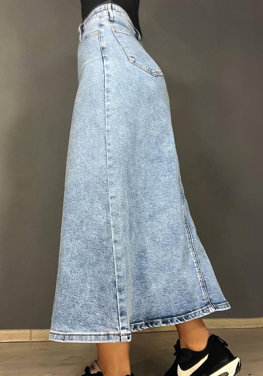 Спідниця жіноча джинсова Moss 501 довга трапеція з клином р. 25 Блакитний (4085) - фото 2 Спідниця жіноча джинсова Moss 501 довга трапеція з клином р. 25 Блакитний (4085) - фото 2