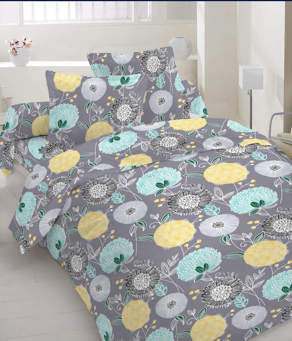 Комплект постельного белья Zastelli 20-1752 Grey Цветы на сером бязь полуторный 145х210 см Разноцветный (21177)