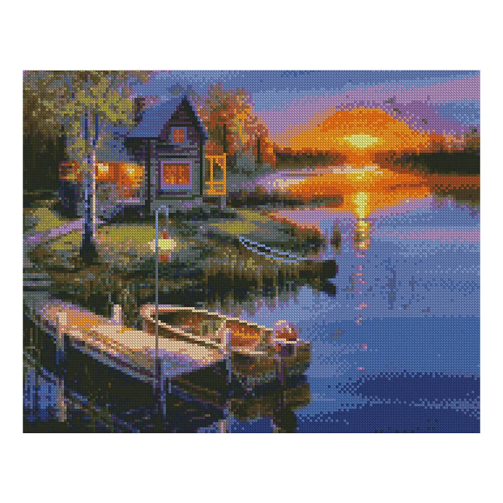 Алмазная мозаика Strateg Пейзаж Домик у реки на западе 40х50 см холст на подрамнике (FA10030-mt)