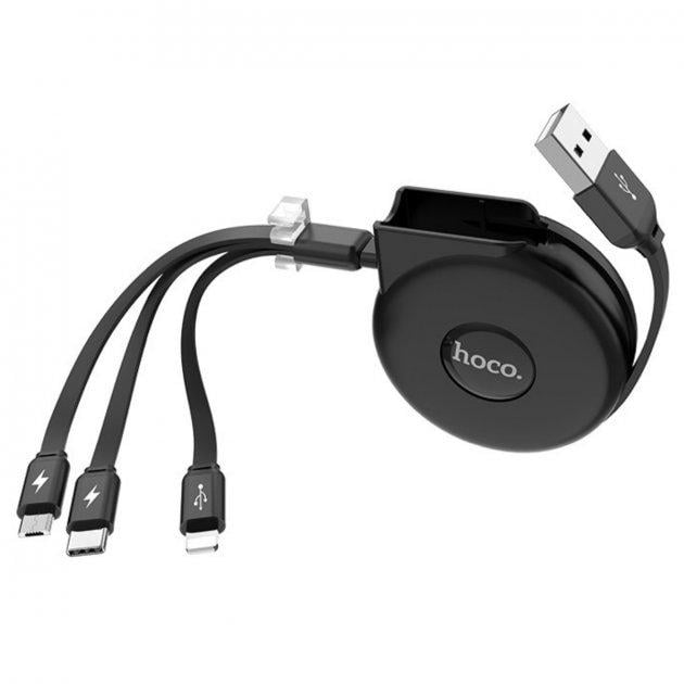 Універсальний кабель Hoco U50 Lightning/TypeC/MicroUSB 3в1 1 м Чорний