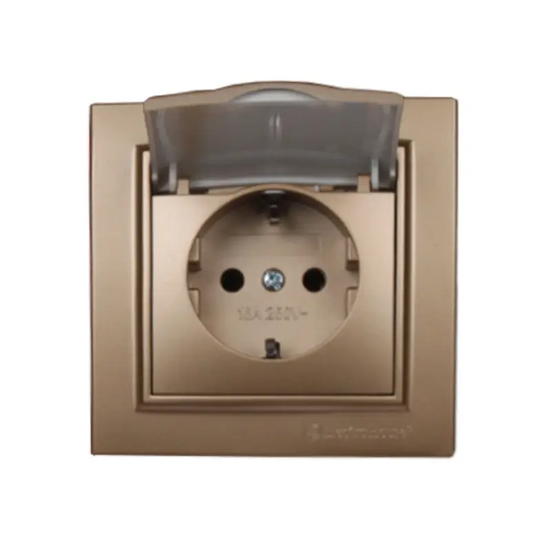 Розетка с крышкой ElectroHouse с заземлением IP44 16A Роскошно золотой (EH-2116-LG) Розетка с крышкой ElectroHouse с заземлением IP44 16A Роскошно золотой (EH-2116-LG)