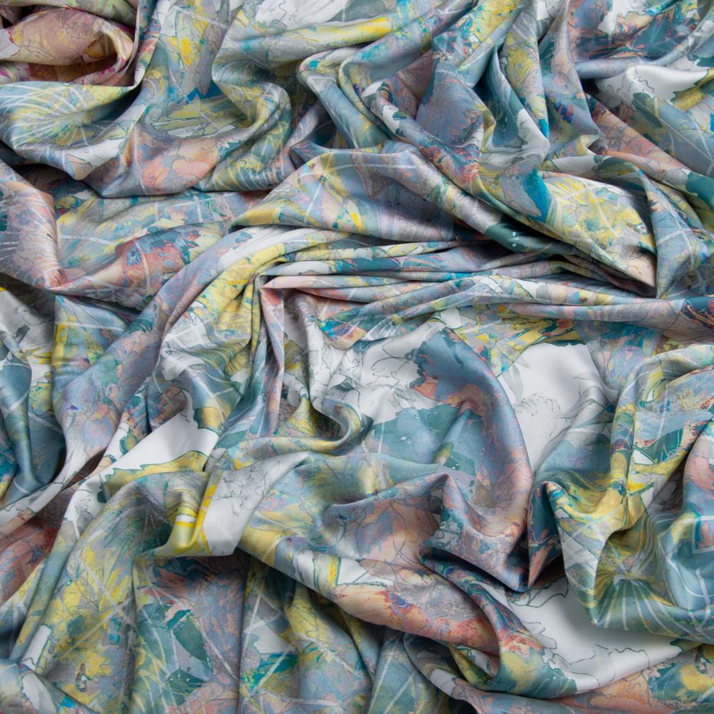 Ткань атлас шелк сатин Armani Arti Цветы Лимон (20901)