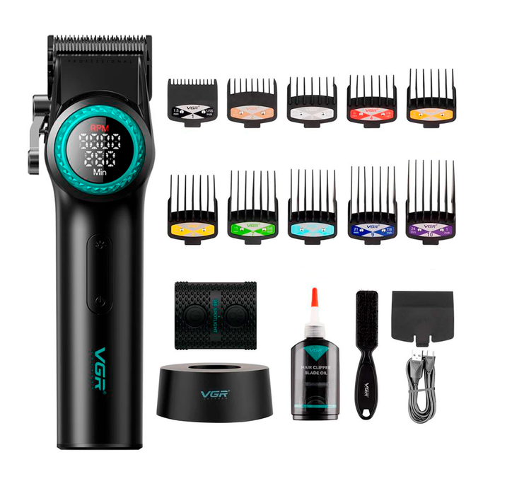 Машинка для стрижки волос мужская VGR V-001 GGB 10 насадок 4600 mAh LED дисплей Черный