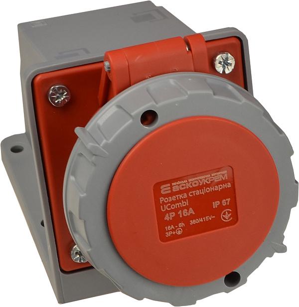 Силова розетка АСКО-УКРЕМ UCombi 3P+PE 16А 415 В стаціонарна IP67 поліамід Червоний (A0080010148)