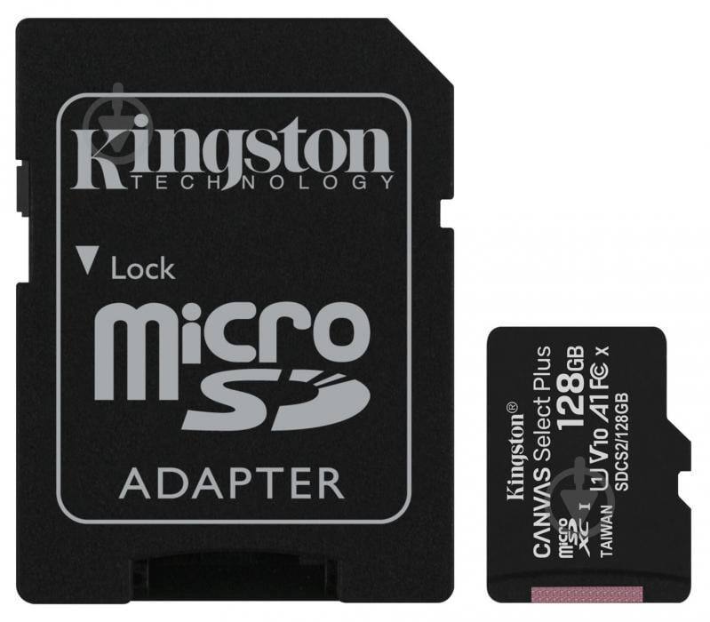 Карта памяти Kingston microSDHC 128GB Canvas Select+ A1 (W100/W85) + SD адаптер (6519923)