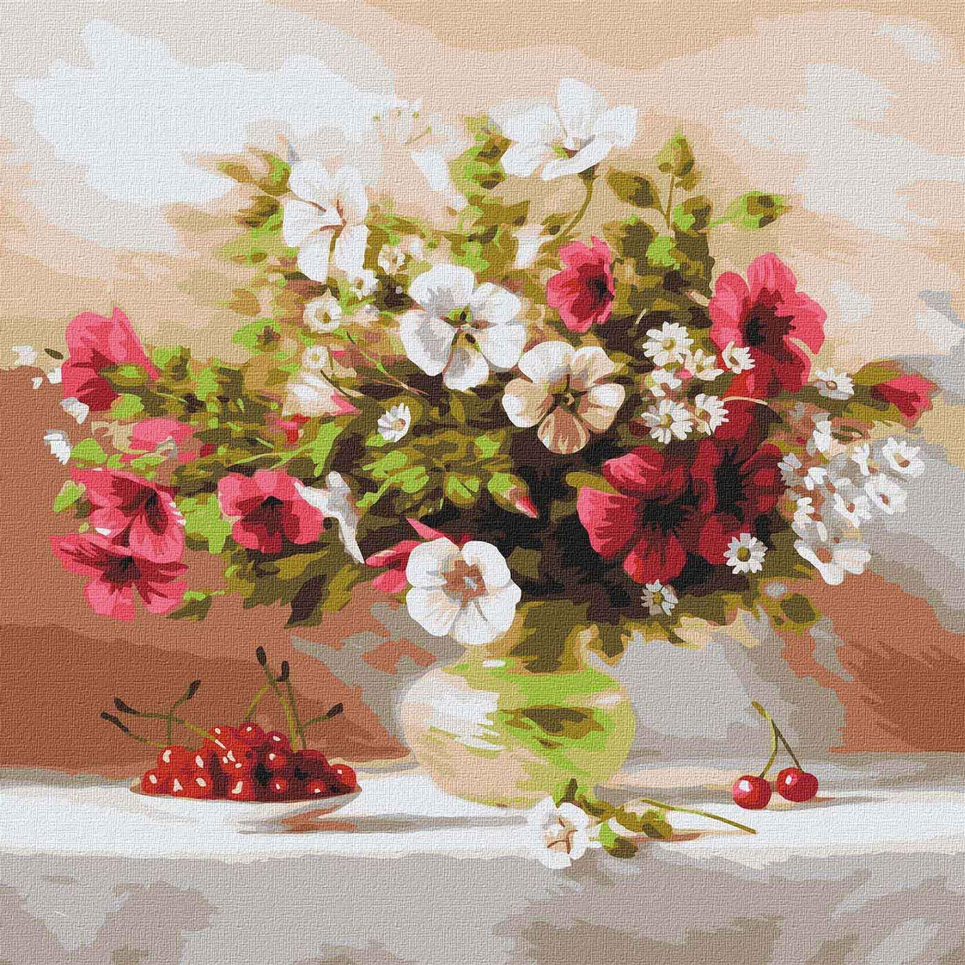 Картина по номерам Идейка Мальвы и вишни КНО2993 холст на подрамнике 40x40 см (1503530103)