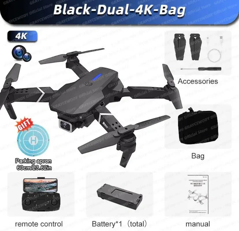 Квадрокоптер E88 Pro с FPV 4K и HD камерами (2050116081) - фото 2 Квадрокоптер E88 Pro с FPV 4K и HD камерами (2050116081) - фото 2