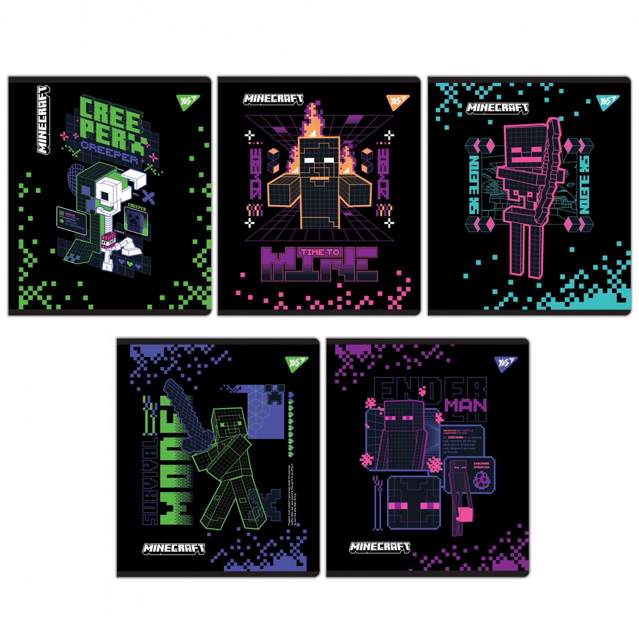 Комплект тетрадей для школьников YES Minecraft Black 12 листов линия 5 шт. (767510)