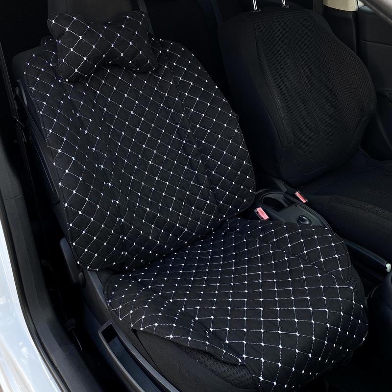 Автоподушка на подголовник зз алькантари со строчкой Lux 1 шт. Черный/Белый - фото 2