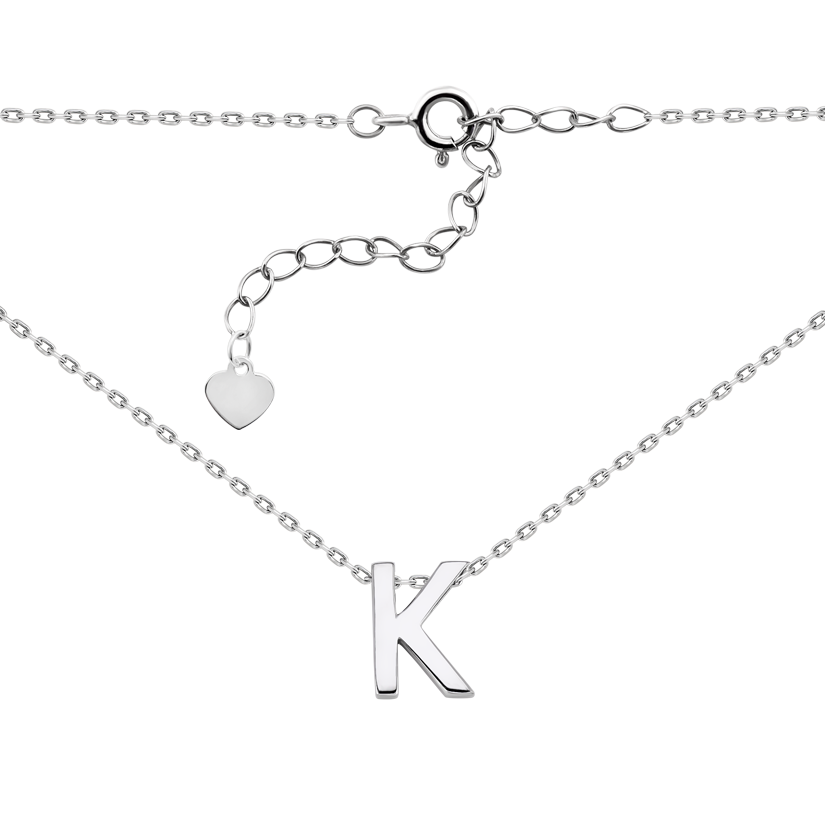 Колье серебряное маленькая буква K на тонкой цепочке без камней