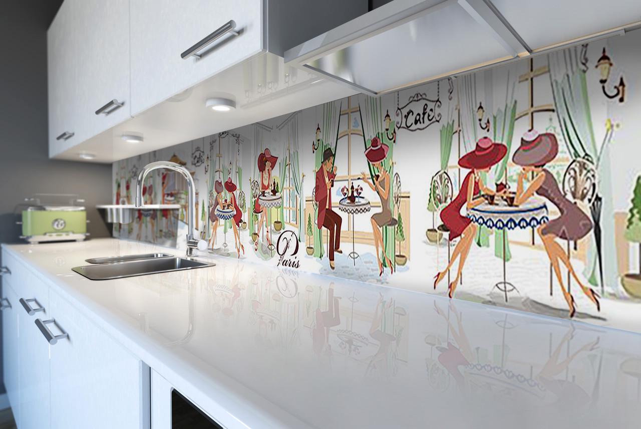 Кухонный фартук Дамы в шляпах Париж из самоклеющейся виниловой пленки 60х250 см Бежевый Кухонный фартук Дамы в шляпах Париж из самоклеющейся виниловой пленки 60х250 см Бежевый