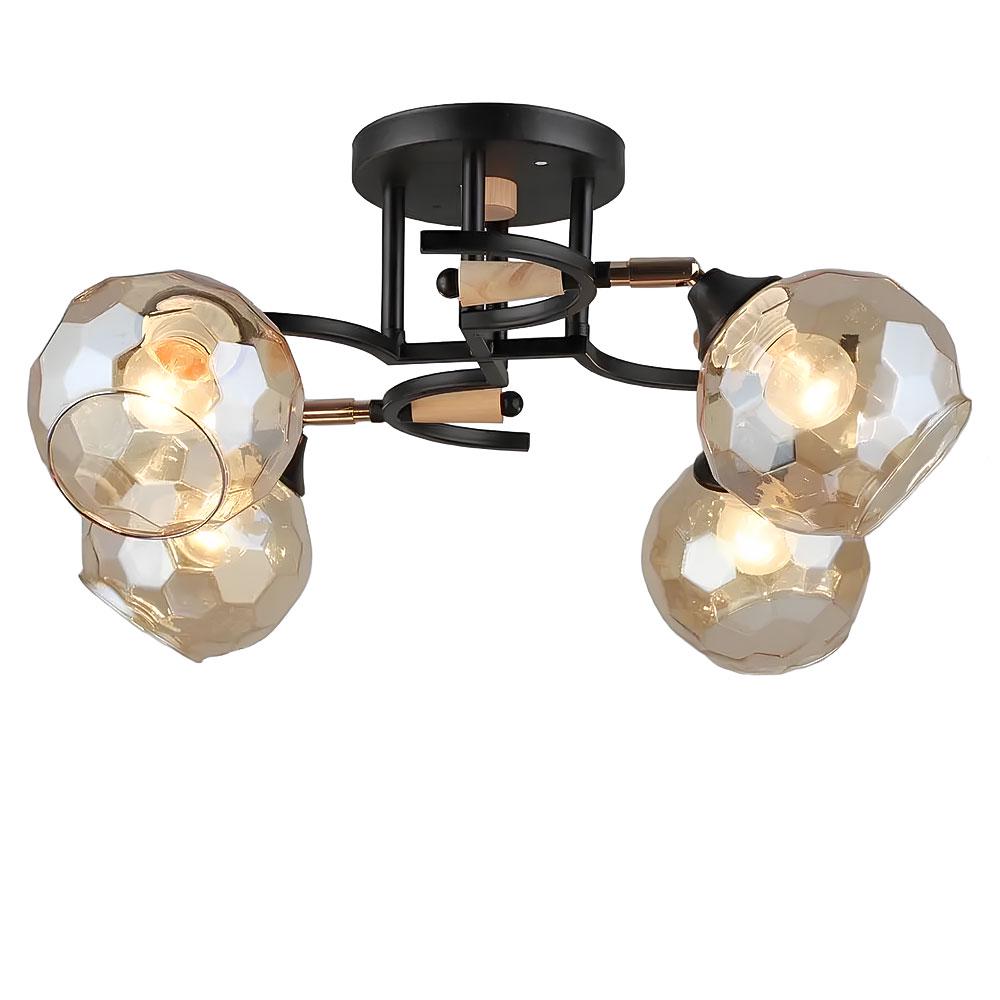 Люстра потолочная Lighthouse SR-19201/4 BK/WOOD E27 600х230 мм Черный/Золотой/Медовый