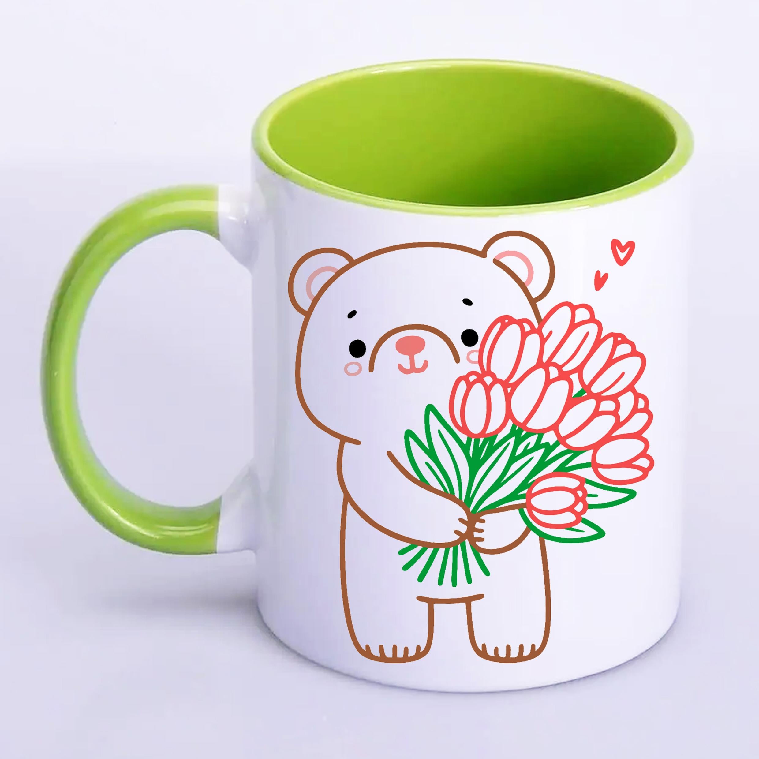 Чашка с печатью Мишка с цветами 330 мл Салатовый (22611) Чашка с печатью Мишка с цветами 330 мл Салатовый (22611)
