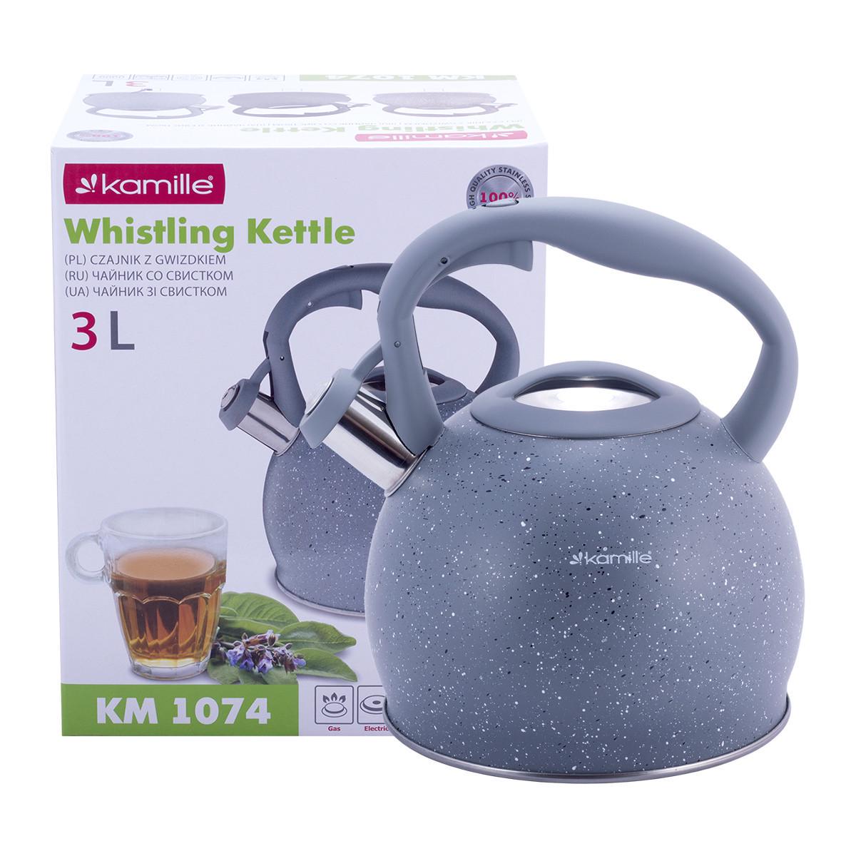 Чайник Kamille KM-1074 з нержавіючої сталі зі свистком і ручкою soft-touch 3 л Сірий (1714623728)