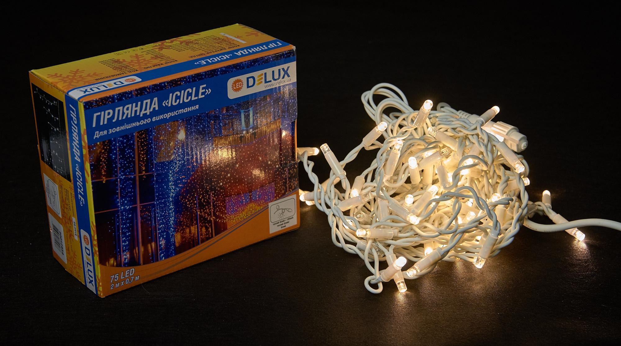 Гирлянда внешняя Delux Icicle 75 LED IP44 EN 2x0,7 м Теплый белый/Белый (13455378)