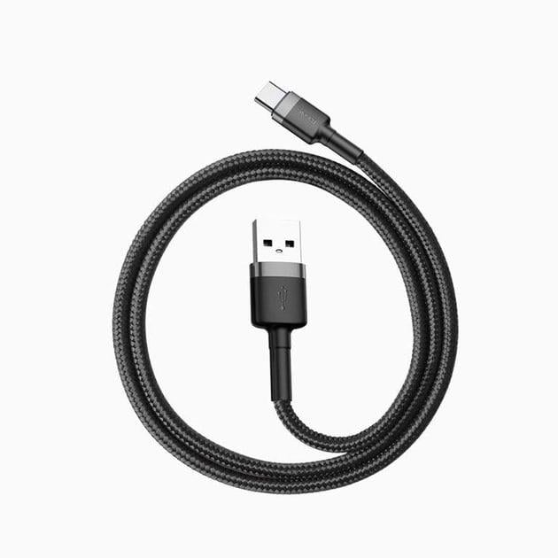 Кабель для швидкого заряджання BASEUS Cafule Cable USB для Type-C Quick Charge 3,0 3 A 1 м Black/Grey (CATKLF-BG1) - фото 6 Кабель для швидкого заряджання BASEUS Cafule Cable USB для Type-C Quick Charge 3,0 3 A 1 м Black/Grey (CATKLF-BG1) - фото 6