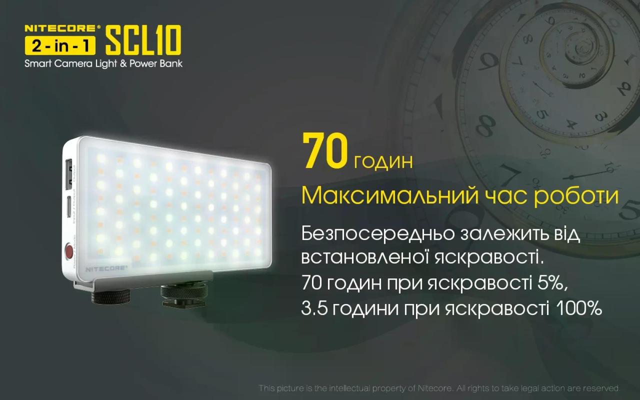 Світло накамерне 2500-6300К/Power Bank Nitecore SCL10 10 000 mAh (27831894) - фото 7