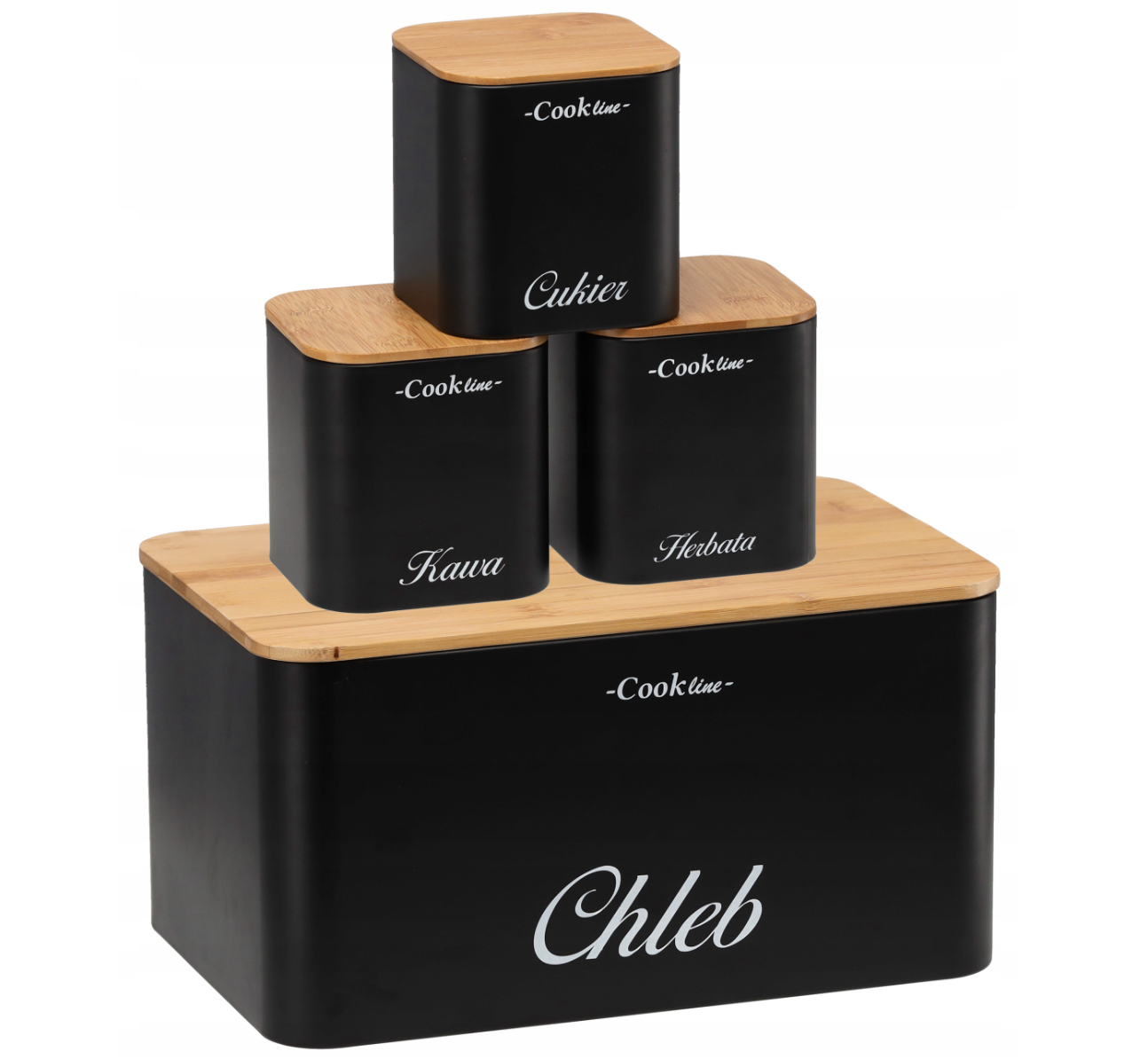 Хлібниця Chomik емальована з бамбуковою кришкою та 3 контейнерами Чорний (NEL7113)