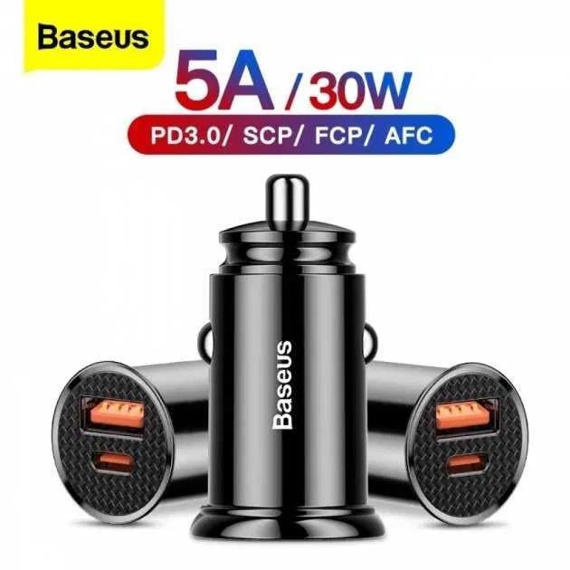 Автомобильная зарядка Baseus Square Metal QC 4.0 PD3.0 30W USB/Type-C 5A Black - фото 6