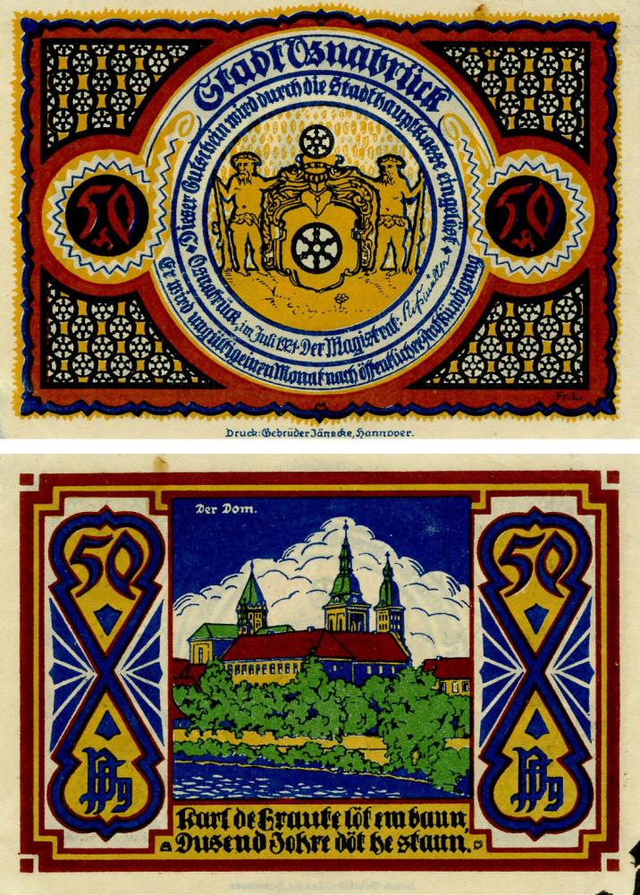 Коллекционная банкнота Германия Нотгельд 50 пфеннигов 1921 F-VF Оснабрюк-Собор (Б16111)