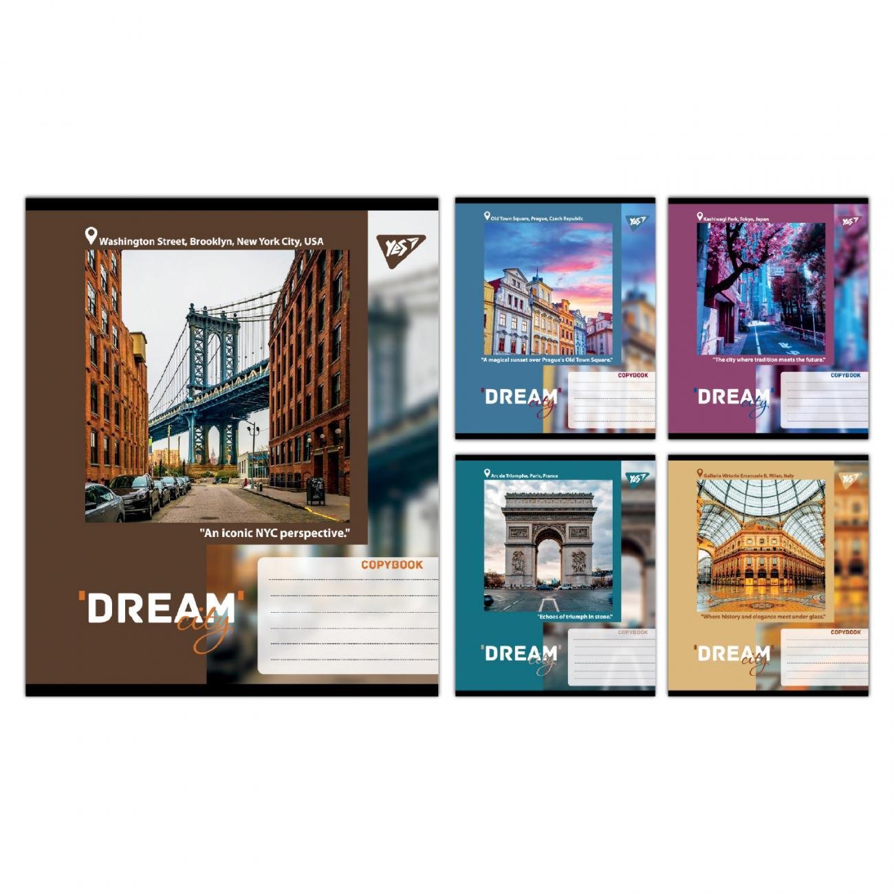 Зошити учнівські YES Dream City 36 аркушів клітинка 15 шт. в упаковці