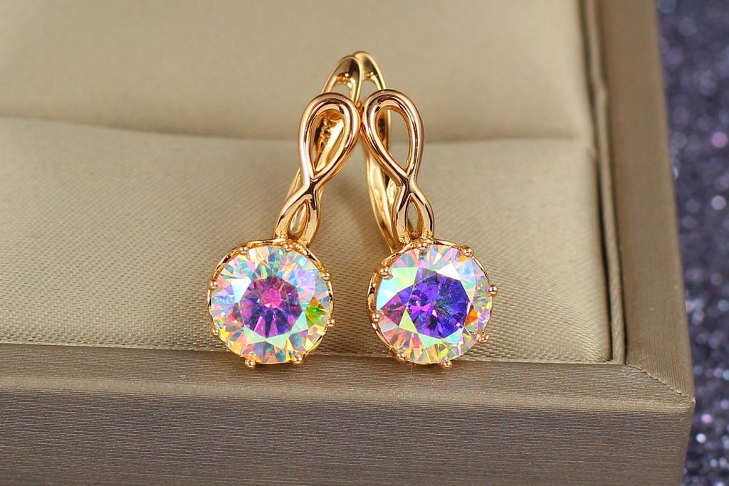 Серьги Xuping Jewelry Камень хамелеон 9 мм 2 см Золотистый