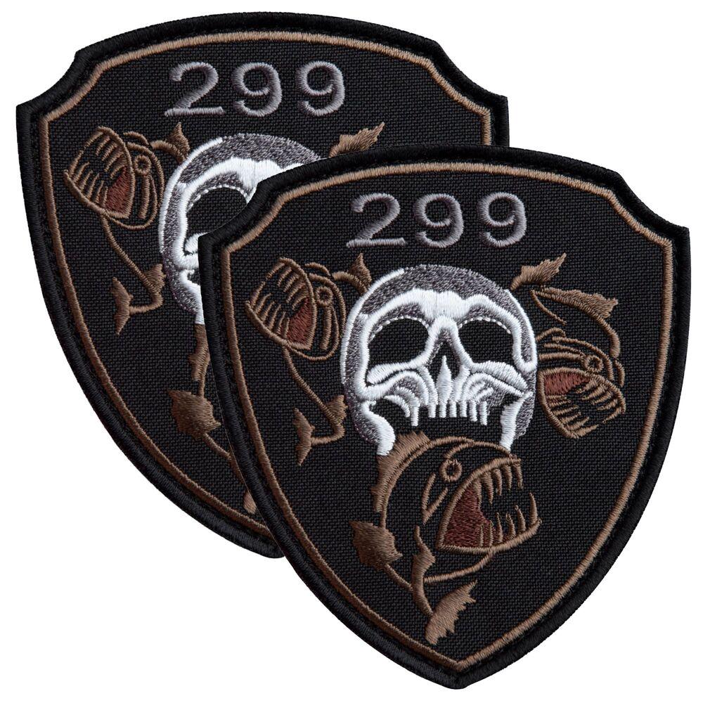 Набір шевронів на липучці Бригада 299 Череп з піраньями 9х10 см 2 шт. Чорний (25965)