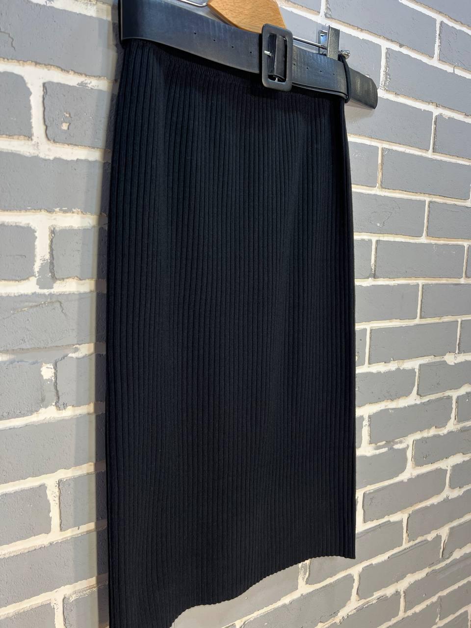 Спідниця жіноча My fashion 6016 в'язка рубчик рівна з ременем р. 44-48 Чорний (3148) - фото 4