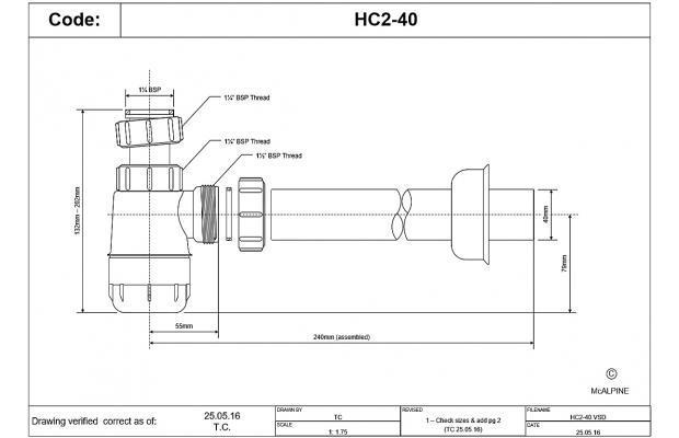 Сифон для умывальника Mcalpine 1,1/4х40 (HC2-40) - фото 2