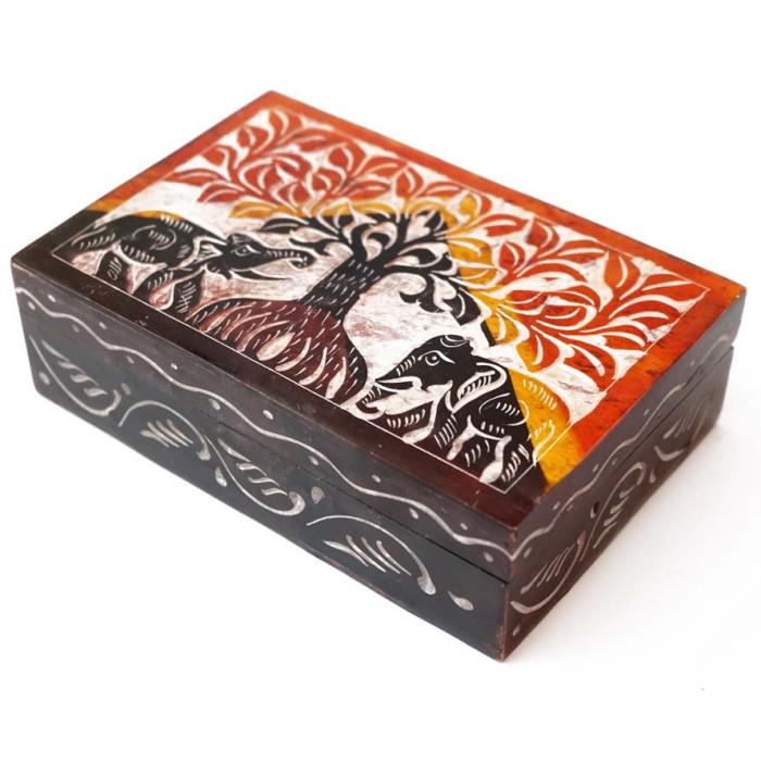 Шкатулка для бижутерии Два Слона у Древа Жизни каменная (9170373)