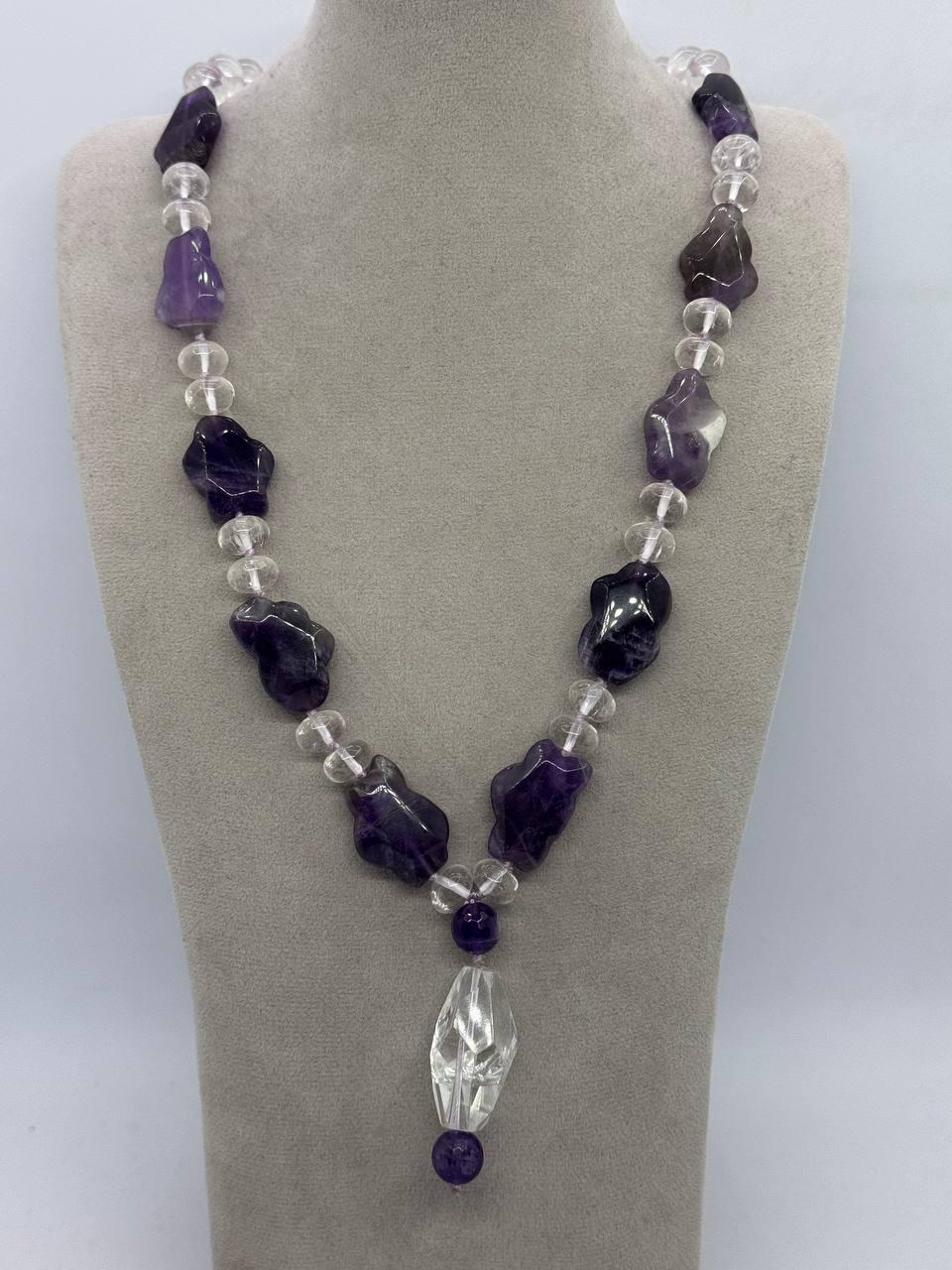 Бусы из кварца и аметиста 60 см Комбинированный (12954)