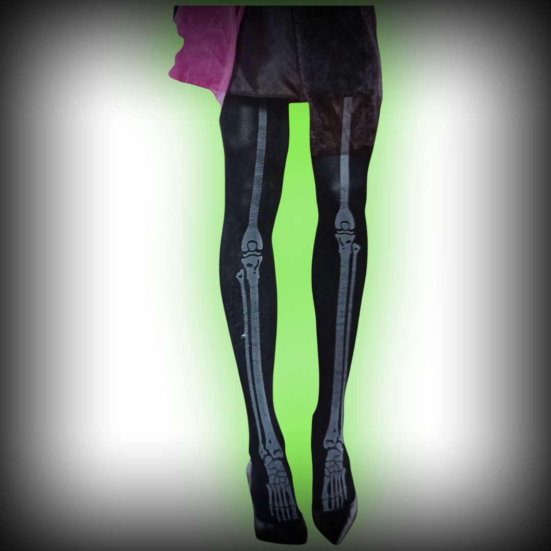 Колготки Скелет принт светятся в темноте на Хэллоуин 40 den S 38-40 Черный (L0560) - фото 3
