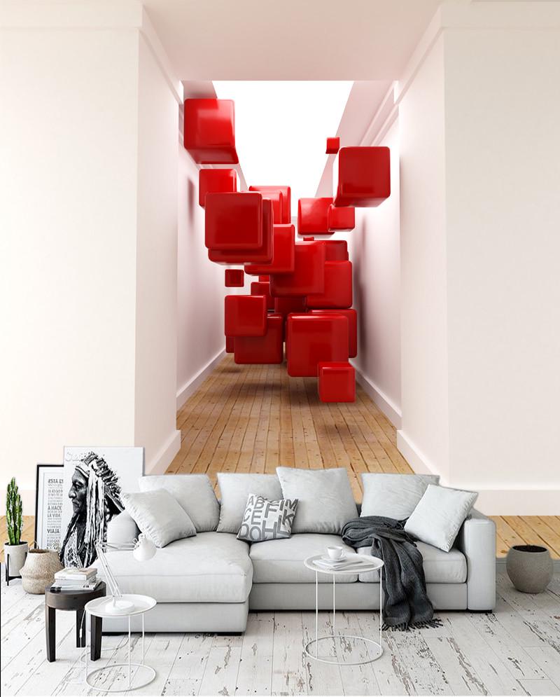 Фотообои флизелиновые 3D для спальни/зала/кухни моющиеся Красные кубики
