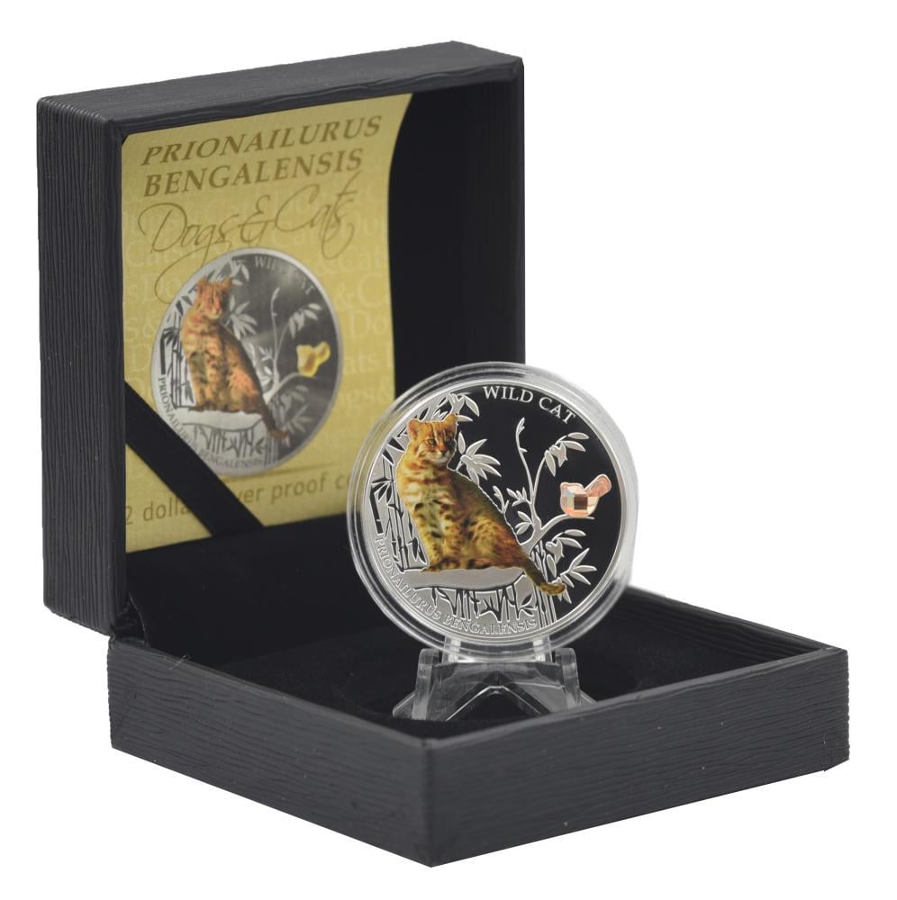Колекційна монета Фіджі 2 долари 2013 срібло Proof Дикий кіт-Бенгальська кішка 1 унція/31,1 г (М19800)