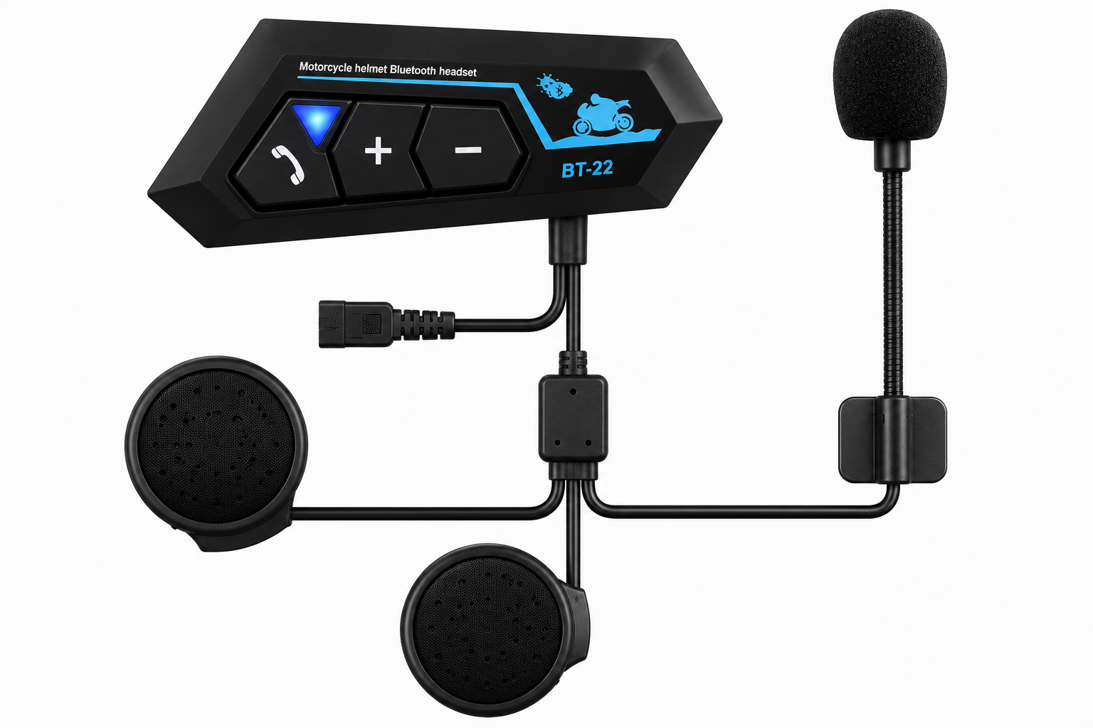 Гарнитура BT-22 Bluetooth 5.0 для мотоциклетного шлема с микрофоном Черный (35130427)