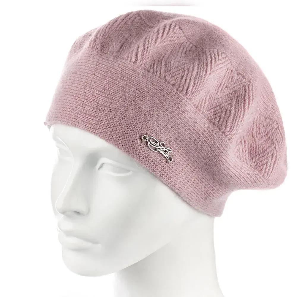 Берет женский ангоровый двойной Atrics WH878 с узором Лотос